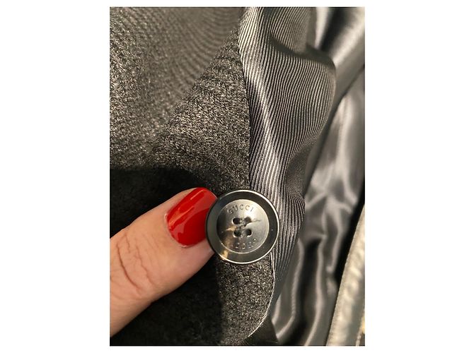 Abrigo Gucci de lana negro con detalles de piel - vista 12