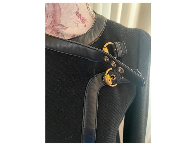 Abrigo Gucci de lana negro con detalles de piel - vista 2