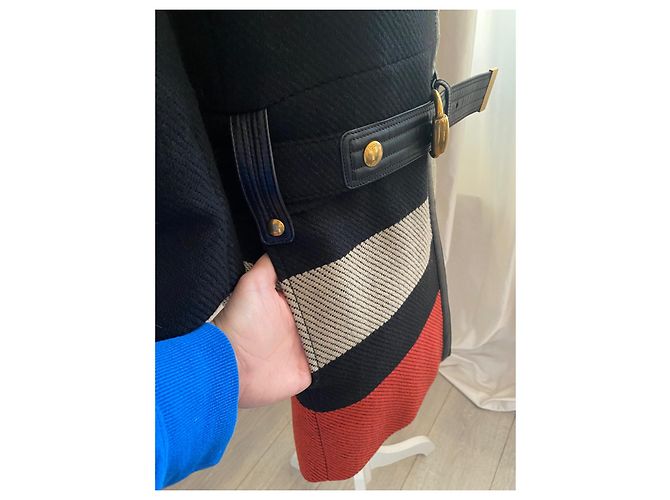 Abrigo Gucci de lana negro con detalles de piel - vista 6