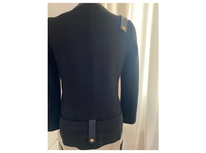 Abrigo Gucci de lana negro con detalles de piel - vista 7