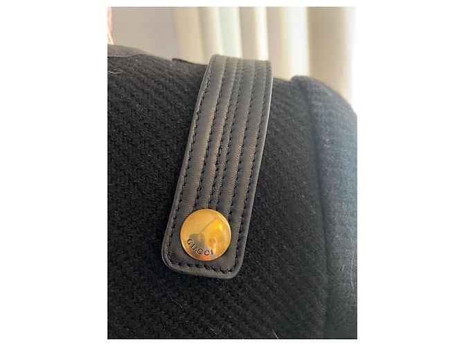 Abrigo Gucci de lana negro con detalles de piel - vista 8