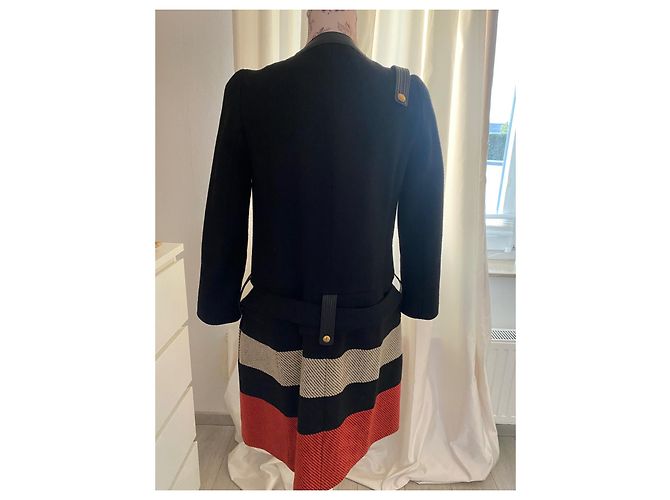 Abrigo Gucci de lana negro con detalles de piel - vista 9