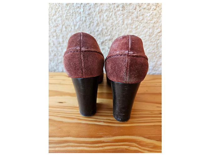 Mocassini Lanvin bordeaux in pelle con pompon in scamosciato Bordò - vista 4