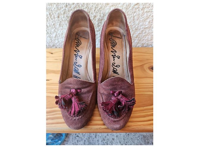 Mocassini Lanvin bordeaux in pelle con pompon in scamosciato Bordò - vista 7