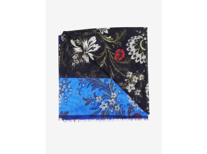 Dries Van Noten Blauer Schal mit Blumenmuster - Ansicht 2