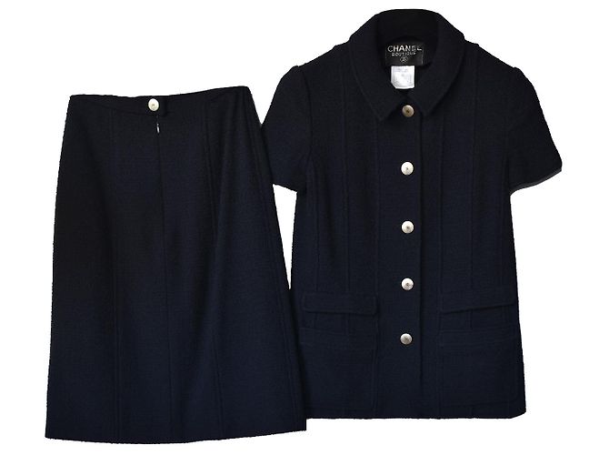 Chanel terno de saia de lã boucle Azul marinho Azul escuro - vista 15