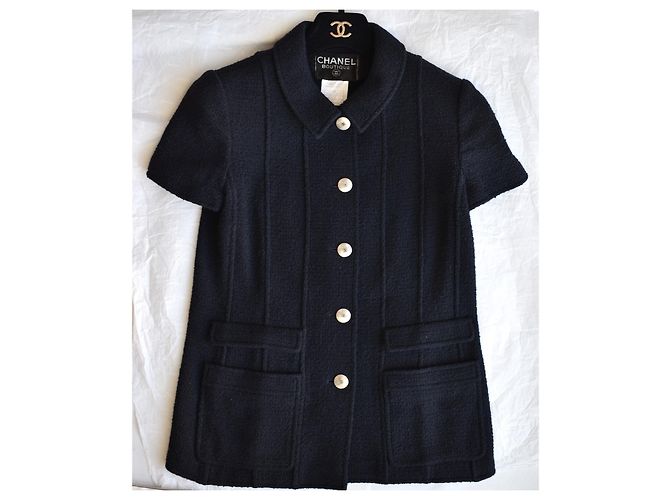Chanel terno de saia de lã boucle Azul marinho Azul escuro - vista 4