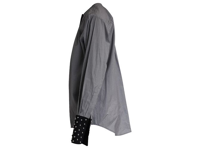 JW Anderson J.W. Camicia Anderson con polsini borchiati e micro-check in cotone bianco e nero - vista 2