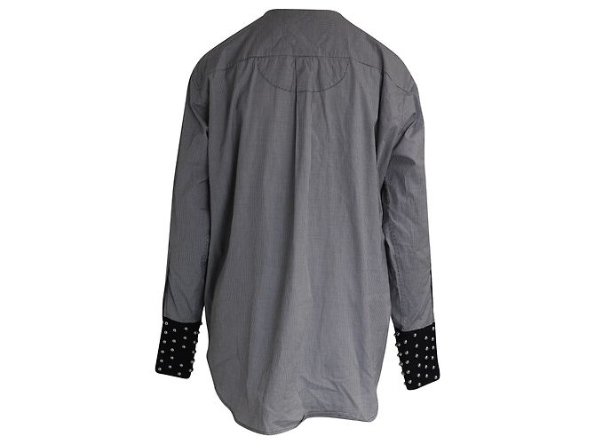 JW Anderson J.W. Camicia Anderson con polsini borchiati e micro-check in cotone bianco e nero - vista 3