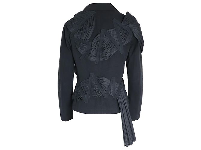 Issey Miyake S/S 2003 Blazer plissé drapé du défilé en coton noir - vue 3