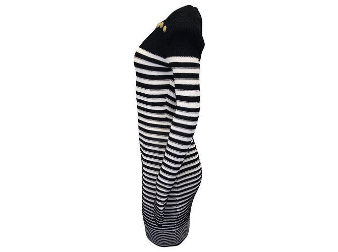 Gestreiftes Strickkleid im Matrosenstil von Balmain aus marineblauem Polyamid - Ansicht 2