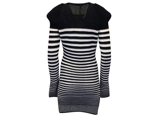 Gestreiftes Strickkleid im Matrosenstil von Balmain aus marineblauem Polyamid - Ansicht 3