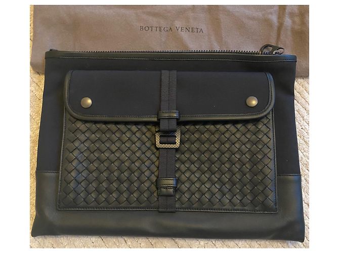 Pochette Bottega Veneta in pelle e tessuto nero - vista 2