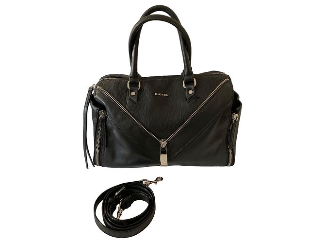 Sac style Boston en cuir noir Diesel - vue 12
