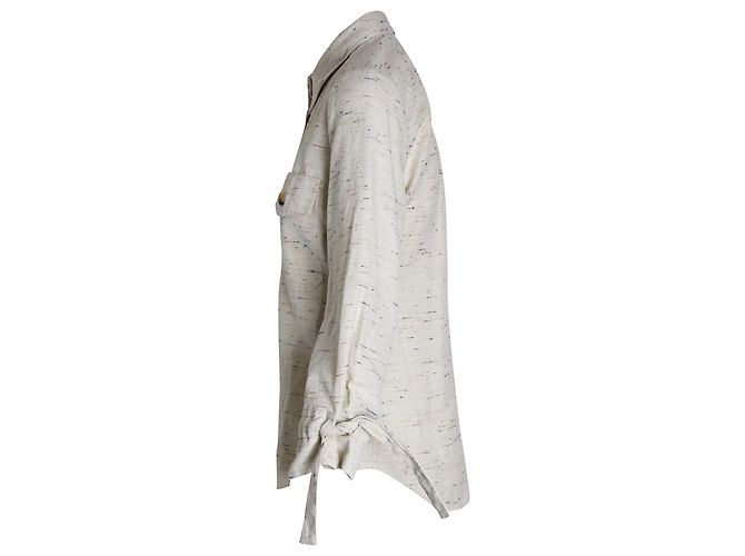 Chloé Chloe Button-Down-Hemd aus cremefarbenem Leinen Weiß Roh - Ansicht 2