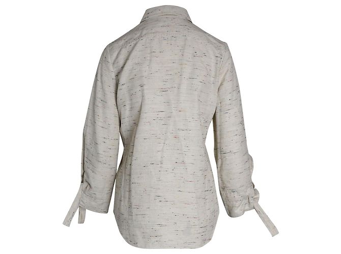 Chloé Chloe Button-Down-Hemd aus cremefarbenem Leinen Weiß Roh - Ansicht 3