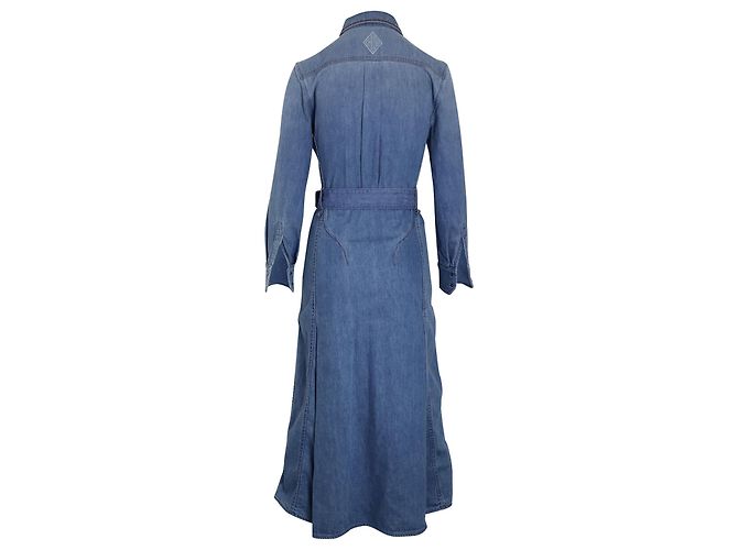 Chloé Vestido camisero midi con cinturón Chloe en denim de algodón azul - vista 2