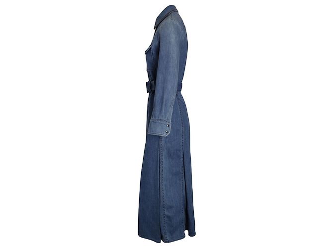 Chloé Vestido camisero midi con cinturón Chloe en denim de algodón azul - vista 3