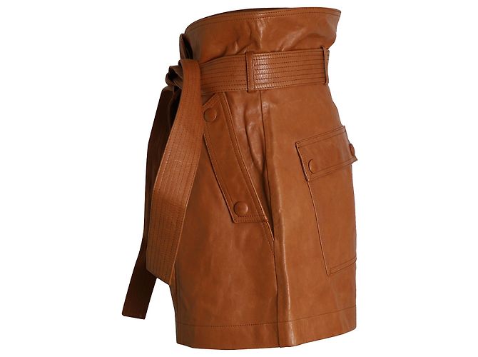 Ulla Johnson Othella High-Rise Belted Shorts in Brown Lambskin Leather - view 2