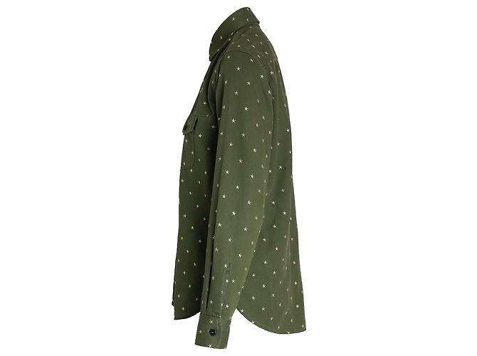 Camisa con botones y estrellas bordadas de algodón verde Saint Laurent - vista 2