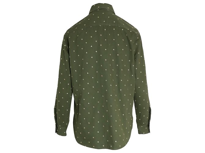 Camisa con botones y estrellas bordadas de algodón verde Saint Laurent - vista 3