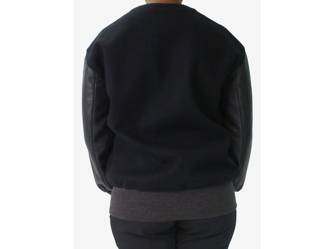 Tsumori Chisato Black wool bomber jacket with leather sleeves - size - view 2