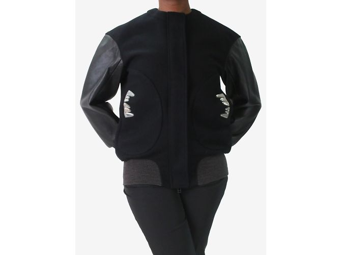 Tsumori Chisato Black wool bomber jacket with leather sleeves - size - view 3