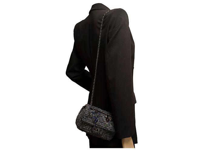 Mademoiselle Borsa Chanel 2.55 in tweed grigio - 101378 - vista 12