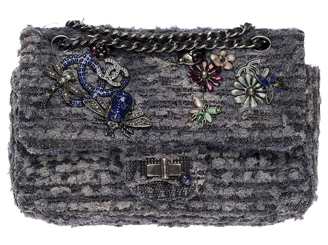 Mademoiselle Borsa Chanel 2.55 in tweed grigio - 101378 - vista 2