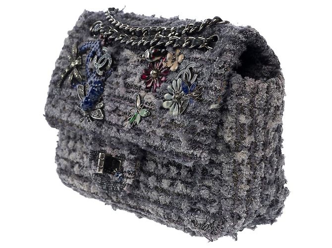 Mademoiselle Borsa Chanel 2.55 in tweed grigio - 101378 - vista 4