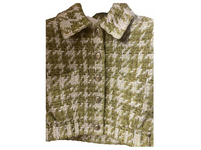 Giacca bomber Chanel in tweed verde e beige - vista 2