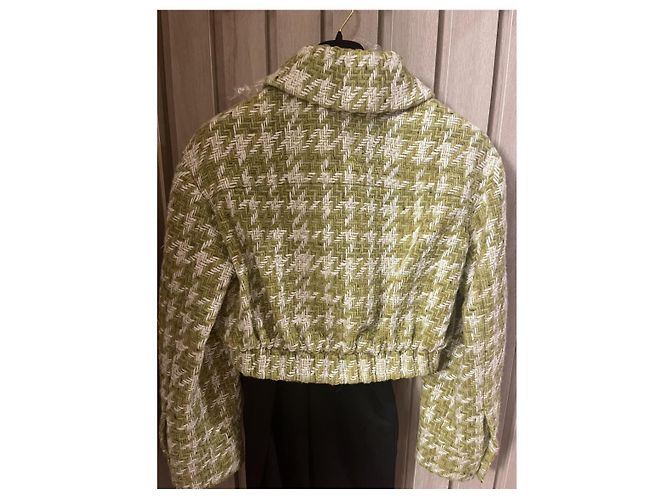 Giacca bomber Chanel in tweed verde e beige - vista 3