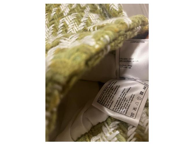Giacca bomber Chanel in tweed verde e beige - vista 7