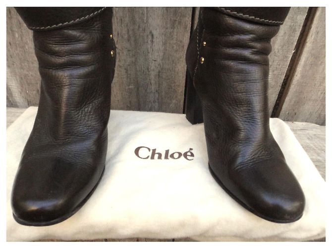 Botas cortas Paddington Chloé de cuero marrón oscuro 37,5 - vista 9