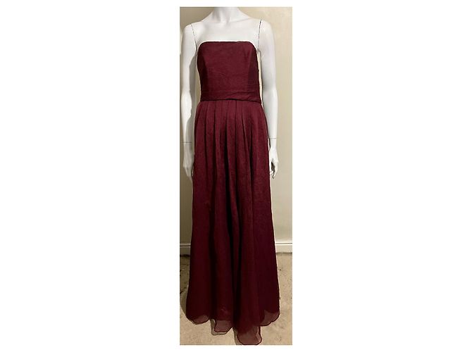 Vera Wang Trägerloses Abendkleid aus burgunderrotem Tüll Bordeaux - Ansicht 2