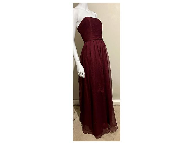Vera Wang Trägerloses Abendkleid aus burgunderrotem Tüll Bordeaux - Ansicht 3