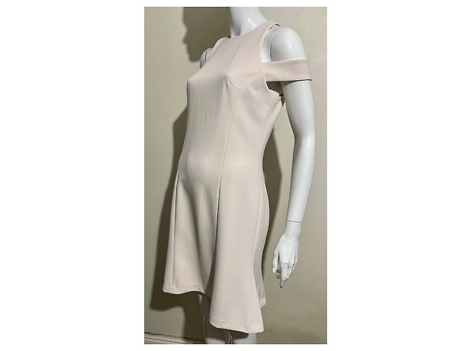 Vera Wang Ecrufarbenes schulterfreies Kleid aus Krepp Roh - Ansicht 2