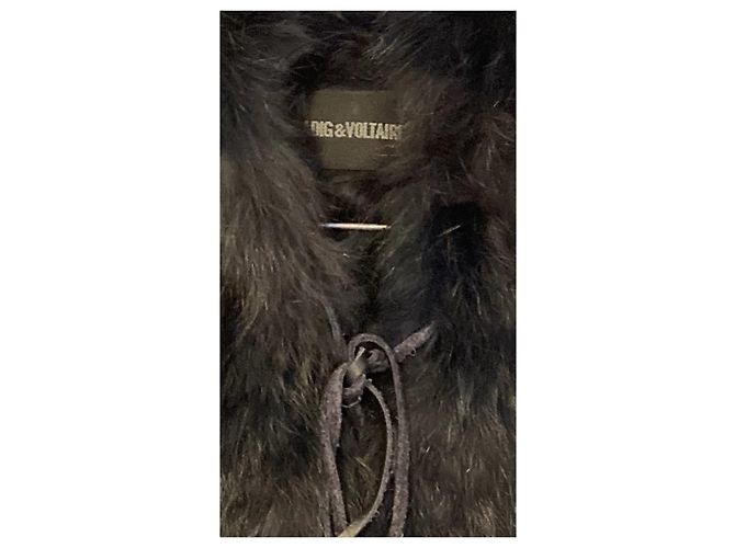 Zadig & Voltaire Chaqueta sin mangas con capucha de piel de conejo negra Negro - vista 2