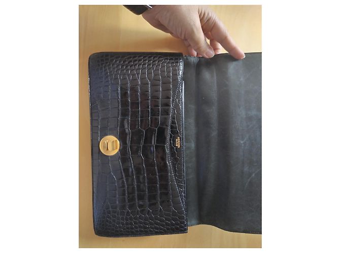 Borsa a mano Hermès in pelle di coccodrillo nera Nero - vista 5