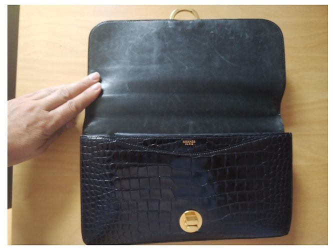 Borsa a mano Hermès in pelle di coccodrillo nera Nero - vista 6