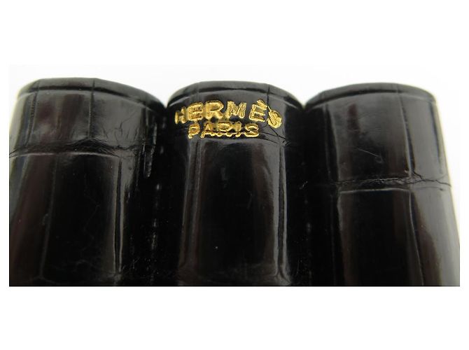 Hermès VINTAGE HERMES CASE A 3 BLACK CROCODILE LEATHER CIGAR CASE - view 5