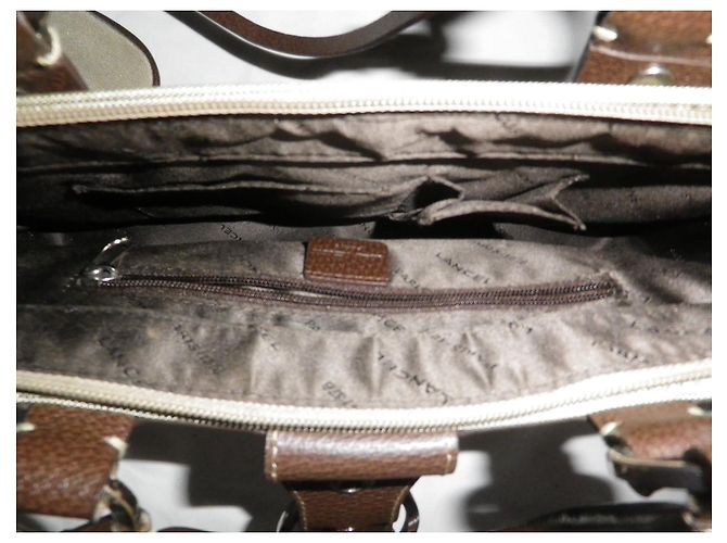 Borsa Lancel in tela kaki e pelle marrone Cachi - vista 10