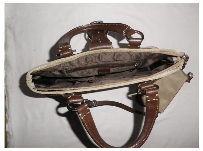 Borsa Lancel in tela kaki e pelle marrone Cachi - vista 11