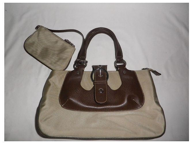 Borsa Lancel in tela kaki e pelle marrone Cachi - vista 2