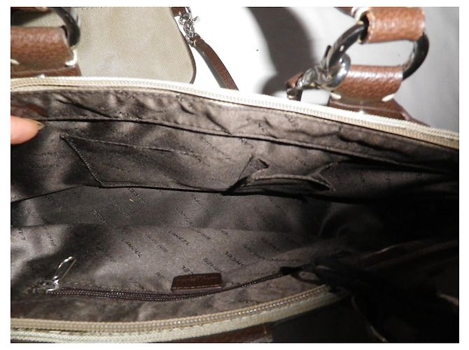 Borsa Lancel in tela kaki e pelle marrone Cachi - vista 8