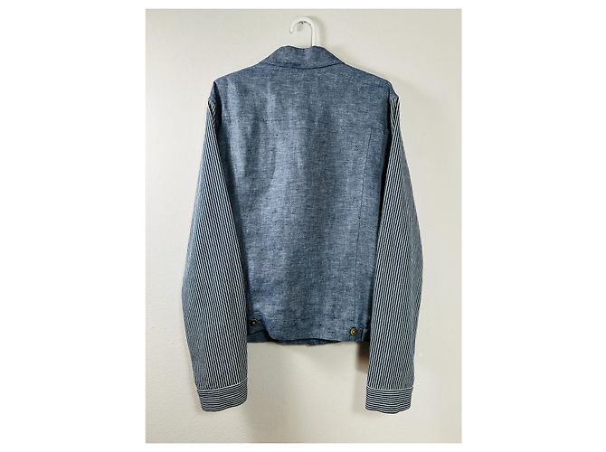 Giacca Opening Ceremony Blu in Lino e Cotone con Maniche a Righe - vista 6