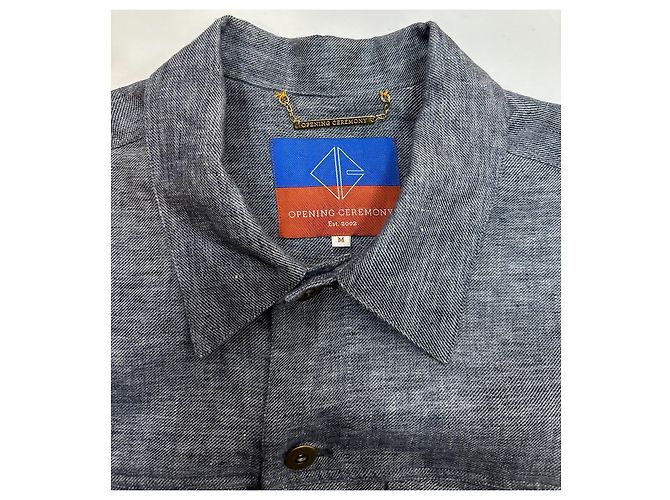 Giacca Opening Ceremony Blu in Lino e Cotone con Maniche a Righe - vista 7