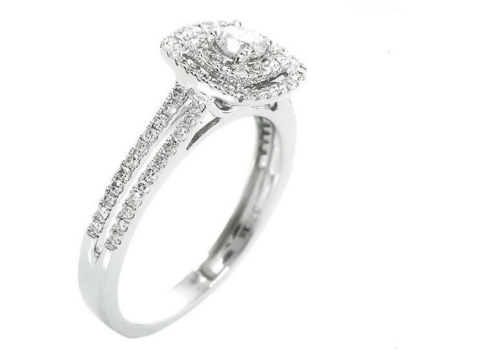 Autre Marque Ring „Der Diamantaire“ T.52 Funkelndes Diamantquadrat Silber - Ansicht 2