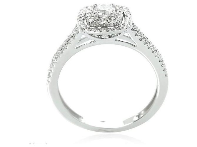 Autre Marque Ring „Der Diamantaire“ T.52 Funkelndes Diamantquadrat Silber - Ansicht 3