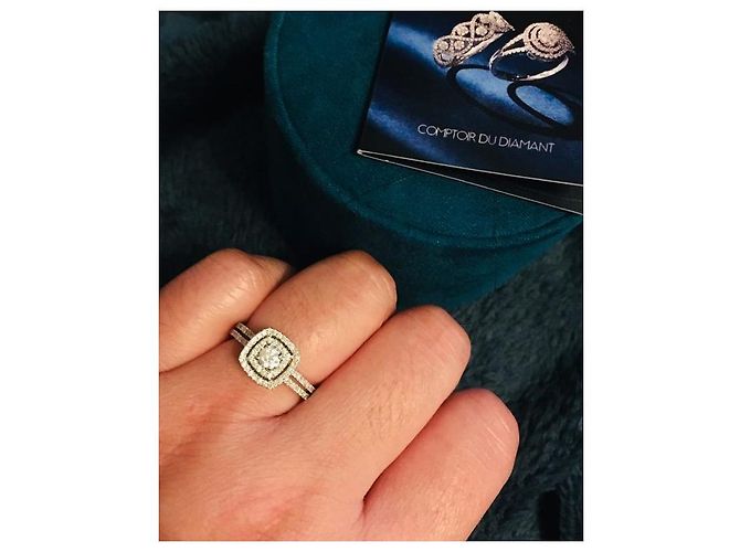 Autre Marque Ring „Der Diamantaire“ T.52 Funkelndes Diamantquadrat Silber - Ansicht 7